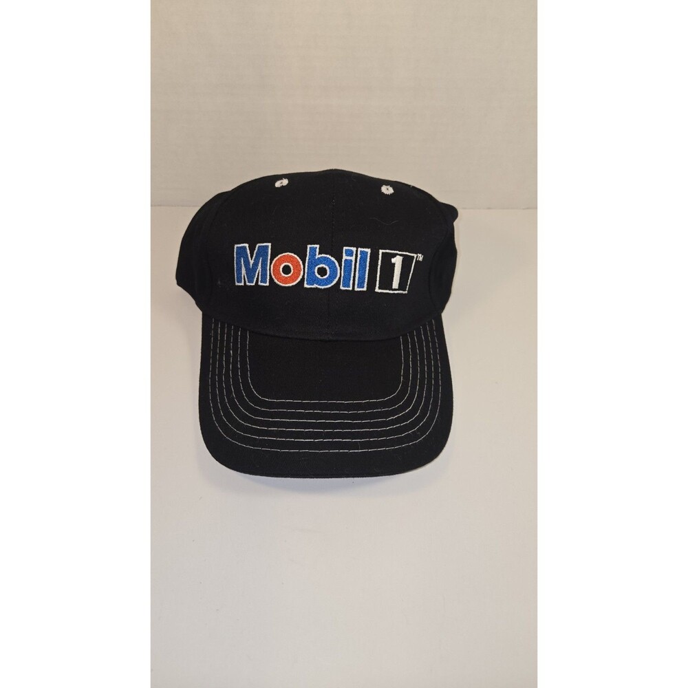 Mobil 1 Logo Black Embroidered Ball Cap Adjustable Strap Cotton Twill